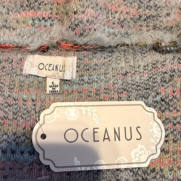 Oceanus women’s large cardigan sweater knit tribal Aztec hooded blue grey nwt - Picture 5 of 7